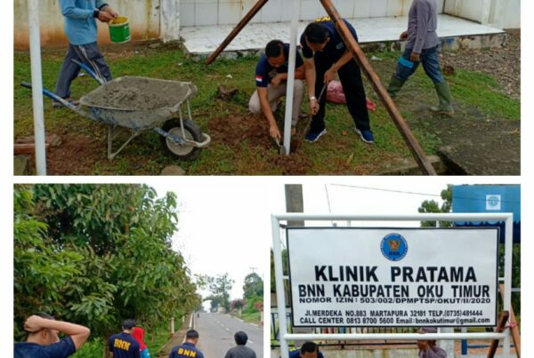 TAHAP AWAL PEMASANGAN PAPAN NAMA KLINIK PRATAMA BNNK OKU TIMUR DAN SUDAH MULAI MELAYANI MASYARAKAT UNTUK RAHABILITASI NARKOBA